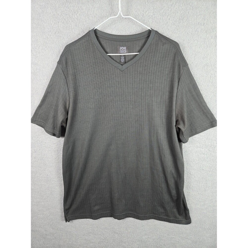 JOE Joseph Abboud Shirt Mens Large Gray Ribbed Knit Short Sleeve V-Neck T-Shirt